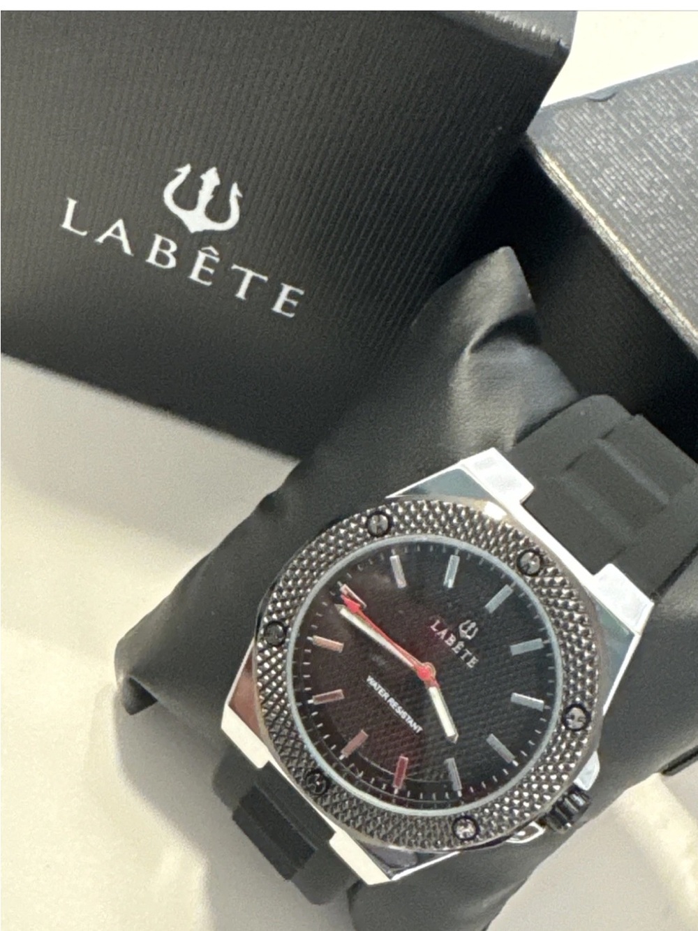 LABÈTE Black Dial Men’s Watch with Red Accents